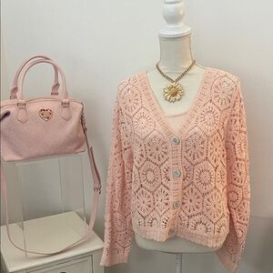 Ultra Pink Women's Crochet Cardigan - Soft Pink